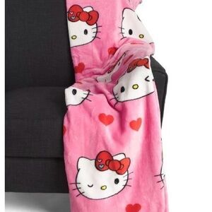 Hello Kitty Pink Blanket with Red Hearts - 50" x 70" Plush Throw